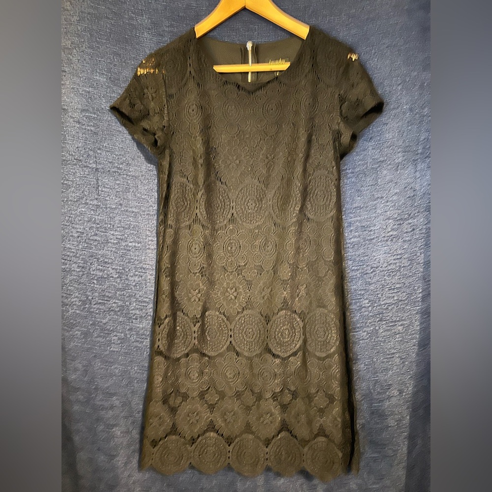 Laundry By Shelli Segal Black Lace Sheath Mini Dress Short Sleeve